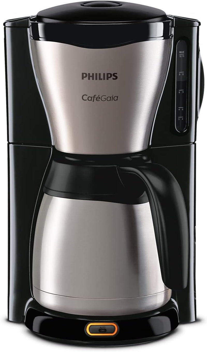 PHILIPS Café Gaia Filter-espressomachine - roestvrijstalen thermoskan, antidruppelsysteem, intens aroma, automatische uitschakeling, 1300 ml, zwart (HD7546/20)