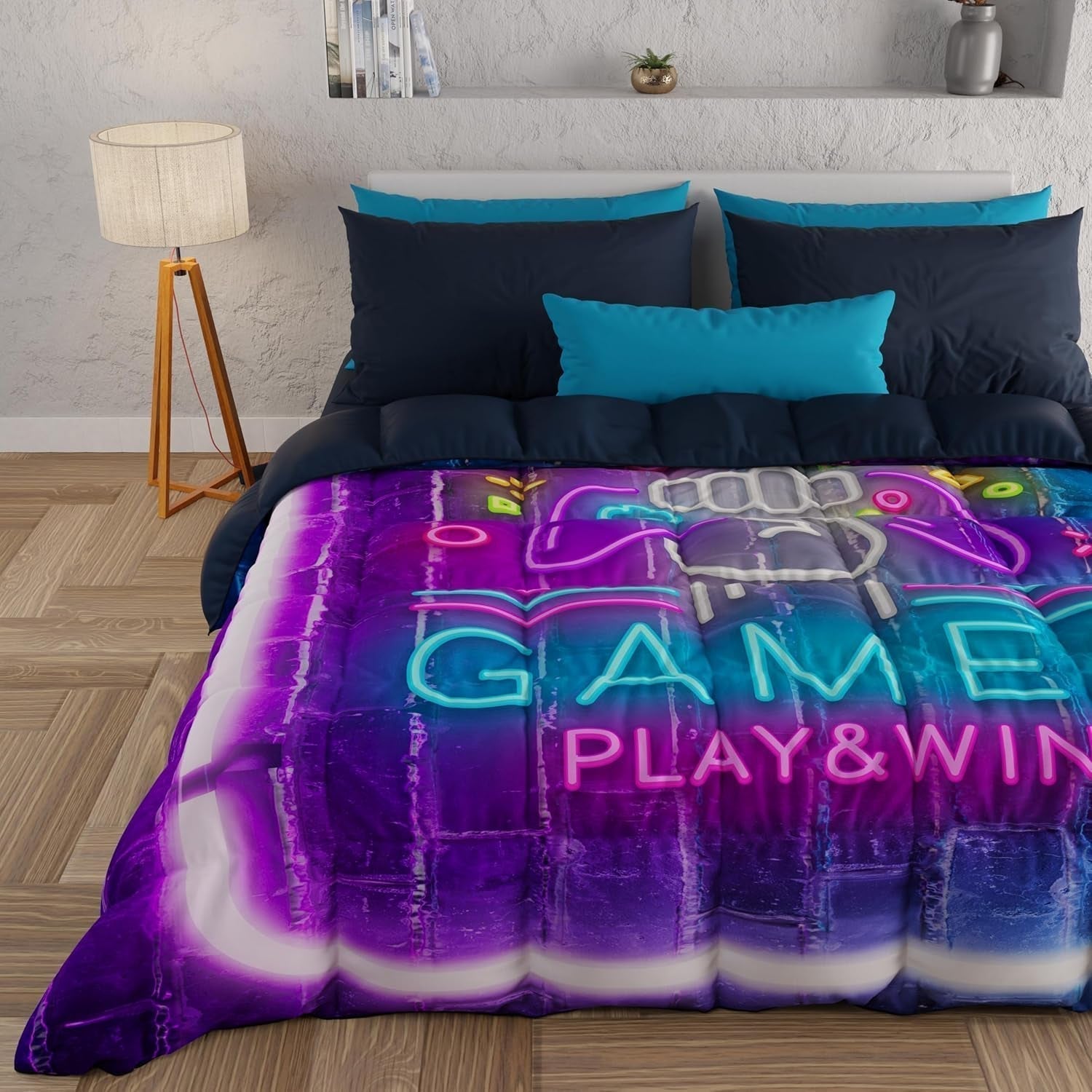 PETTI Artigiani Italiani - Winterquilt, Winterquilt, Eenvoudige quilt, Dubbelzijdig, Monocolor en digitaal printen, 100% hypoallergene microvezel, Made in Italy Quilts en quilts Naty Shop Gamer 160 X 190 Cm