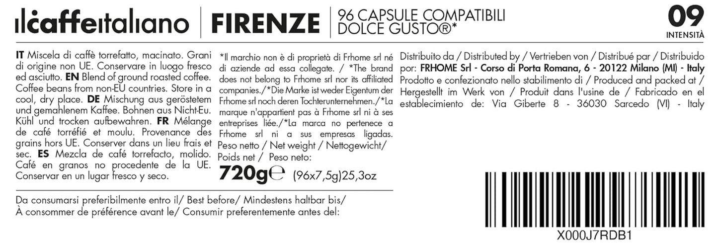 Nescafè Dolce Gusto, 96 Kaffeekapseln mit dem Nescafè-Dolce-Gusto-System compatibel - Il Caffè Italiano - Mischung Firenze, Intensität 9
