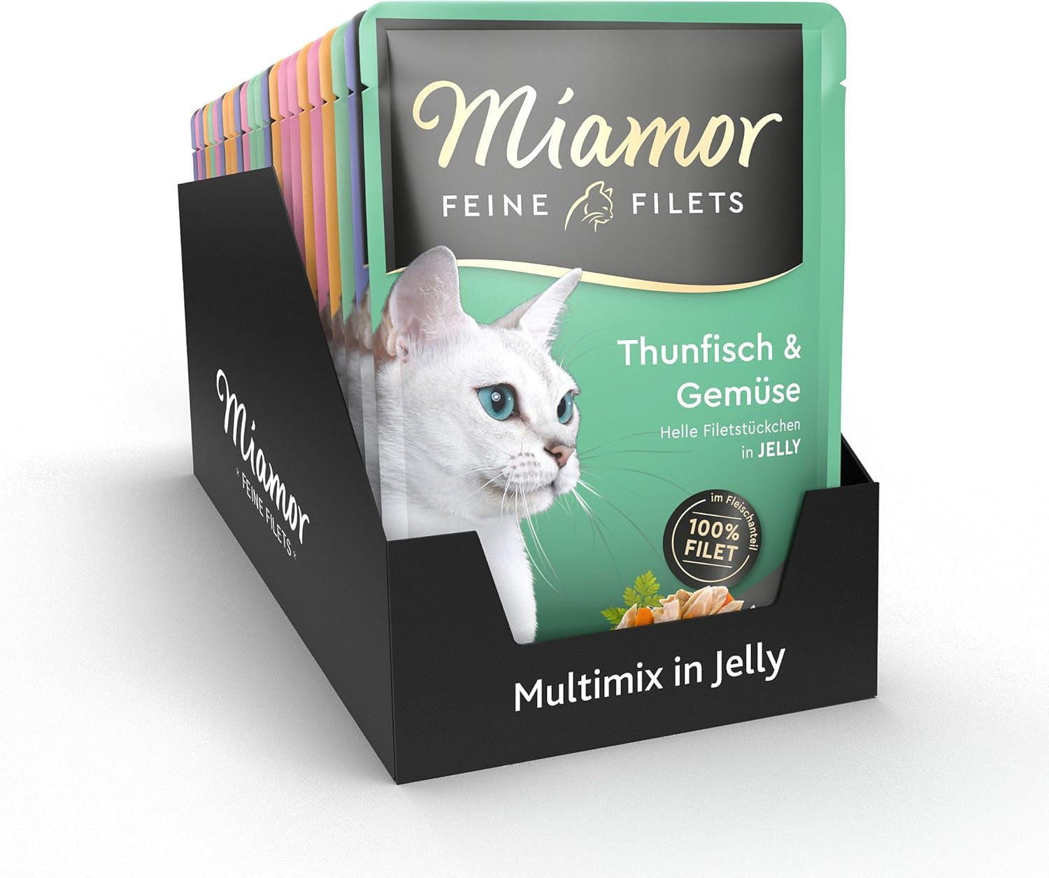 - Fijne filets in geleimixverpakking | Natvoer voor volwassen katten met stukjes filet in gelei. Vetarme aanvullende voeding in vershoudzakje, zonder kunstmatige toevoegingen | 24 x 100 g