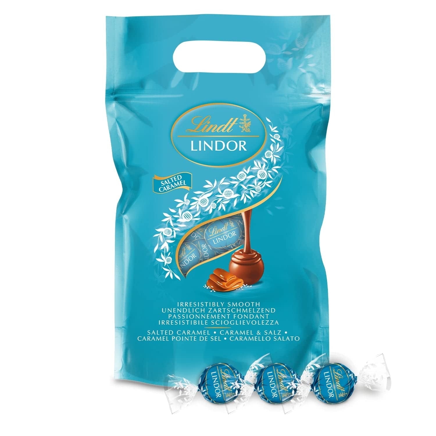 LINDOR chocoladebolletjes met gezouten karamel | ca. 80 melkchocoladebolletjes met gezouten karamelvulling | Bulkverpakking & Marc de Champagne Chocoladeballetjes | 700 gr