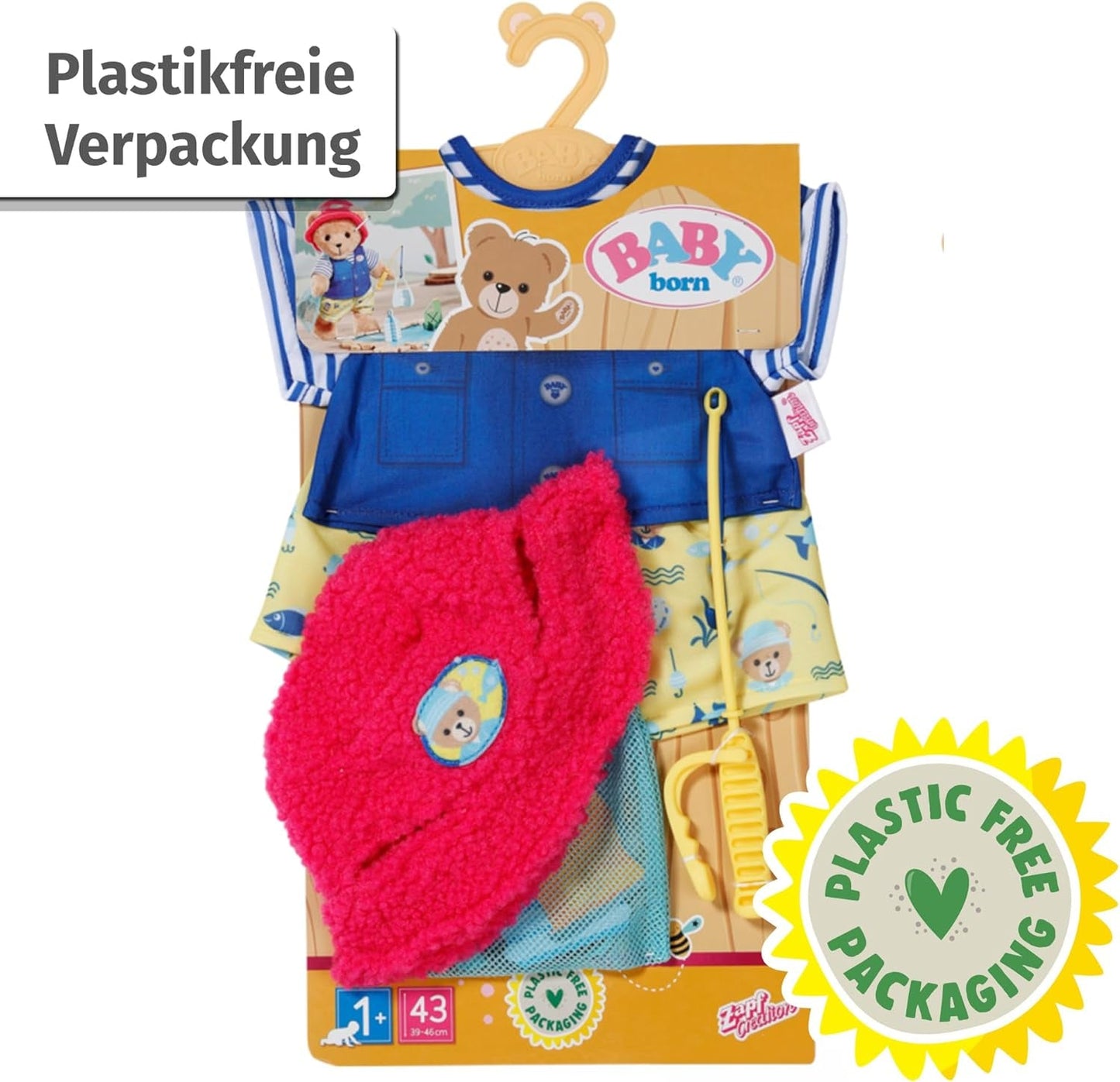 Baby Born Teddy Angler-kostuum met hengel voor poppen van 43 cm en teddybeer, 835982 Zapf Creation