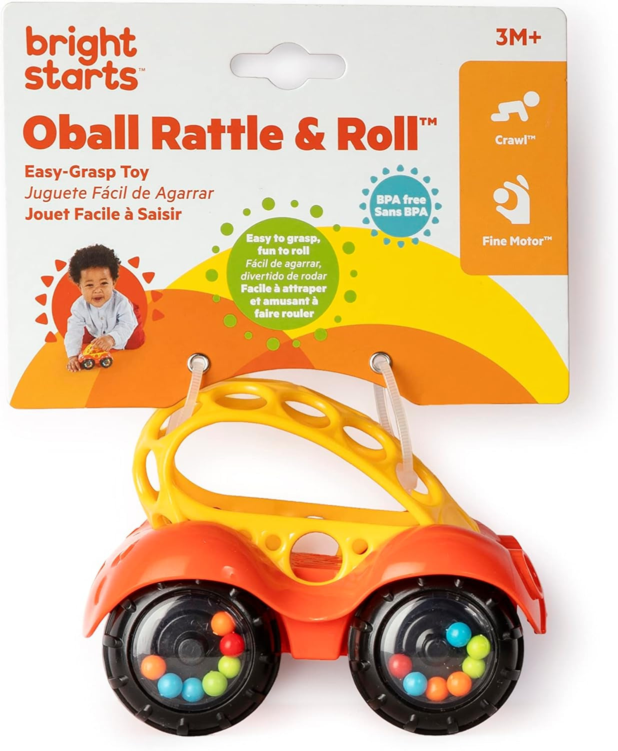 Bright Starts Oball Rammelaar Speelgoedauto Motorspeelgoed voor baby's en peuters vanaf 3 maanden 1 stuk Willekeurige kleur Blauw of rood Babyspeelgoed Naty Shop