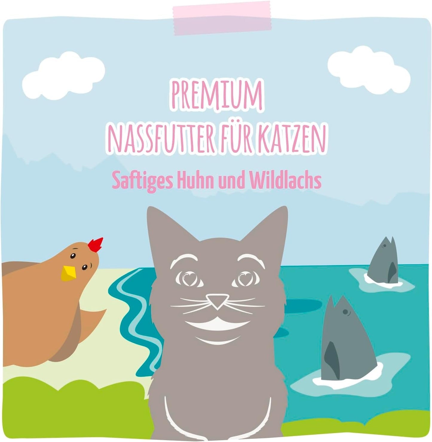 MjAMjAM - Premium natvoer voor katten - Sappige kip en wilde zalm, 6 stuks (6 x 400 g), graanvrij met extra vlees