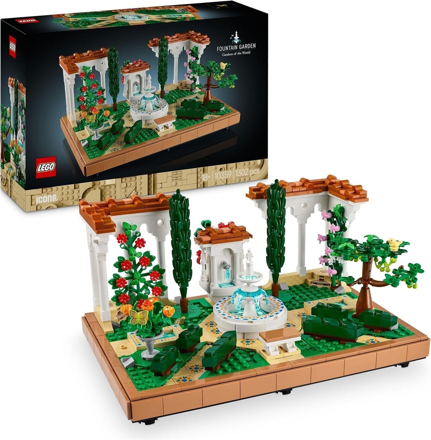 LEGO Icons Fountain Garden - Miniatuurbouwset voor volwassenen met bladeren, cipressen, bomen, klimplanten, bloemen - Creatief verjaardagscadeau-idee, housewarming-cadeau voor dames, heren - 10359 Bouwsets Besuche in LEGO-Store Standaard titel