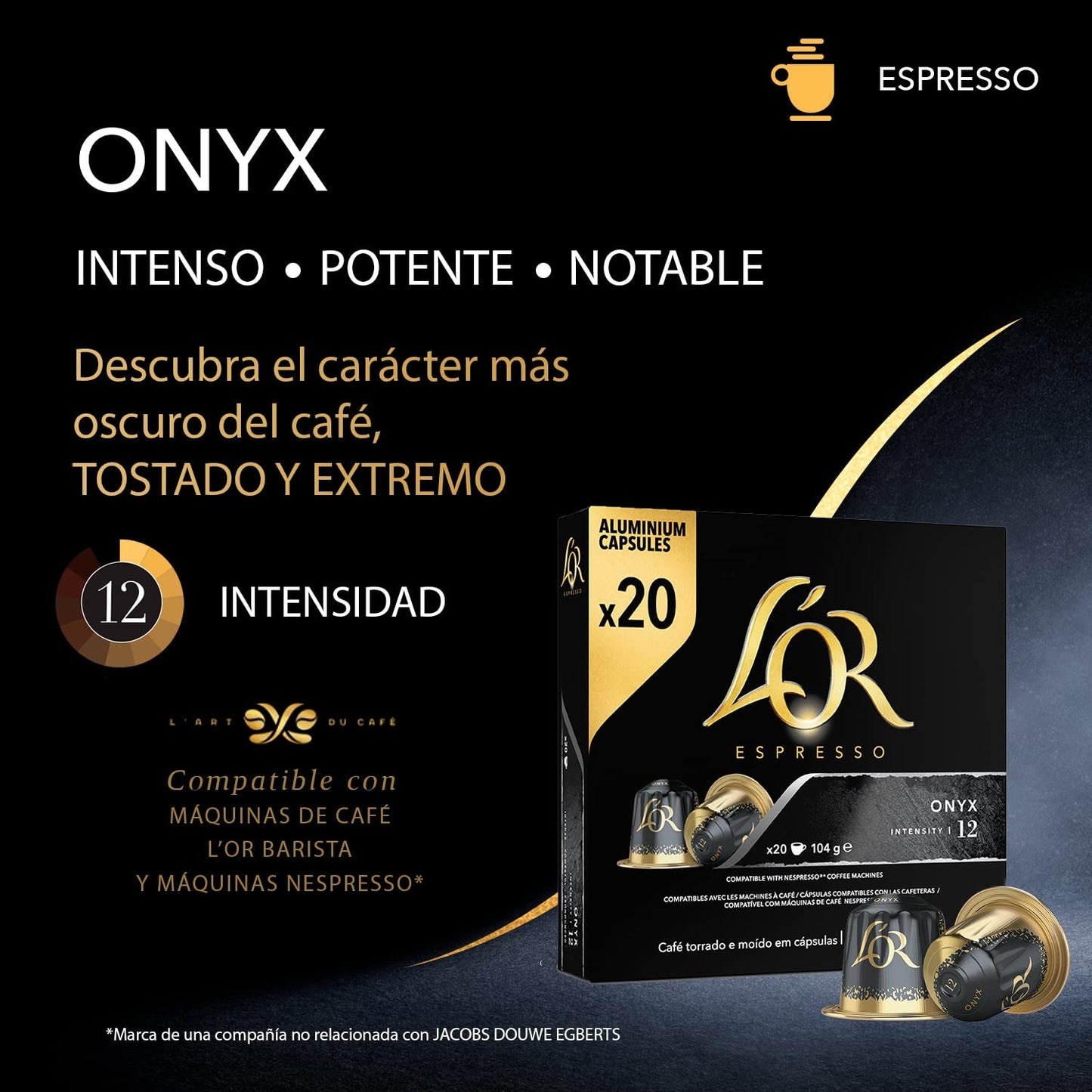 L'OR Espresso Kaffeekapseln Onyx | Intensiteit 12 | 200 compatibele Nespresso-capsules (R)* - Exclusief bij Amazon