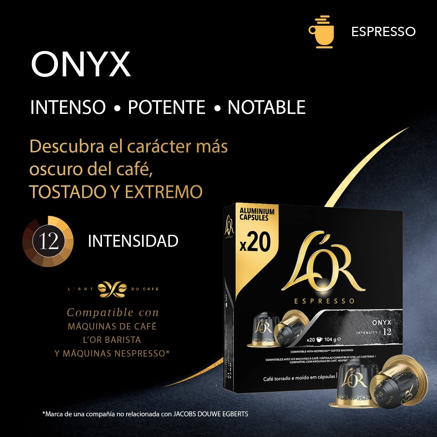L'OR Espresso Kaffeekapseln Onyx | Intensiteit 12 | 200 compatibele Nespresso-capsules (R)* - Exclusief bij Amazon