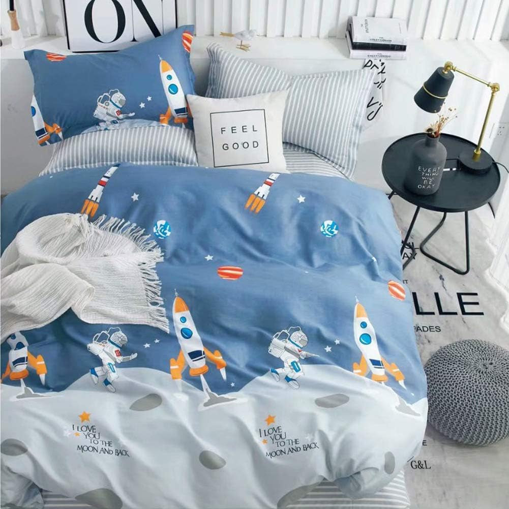Beddengoed voor kinderjongens met diverse modellen, 100% katoen Beddengoed - kinderen Naty Shop Astronaut en Rocket 135 X 200 cm
