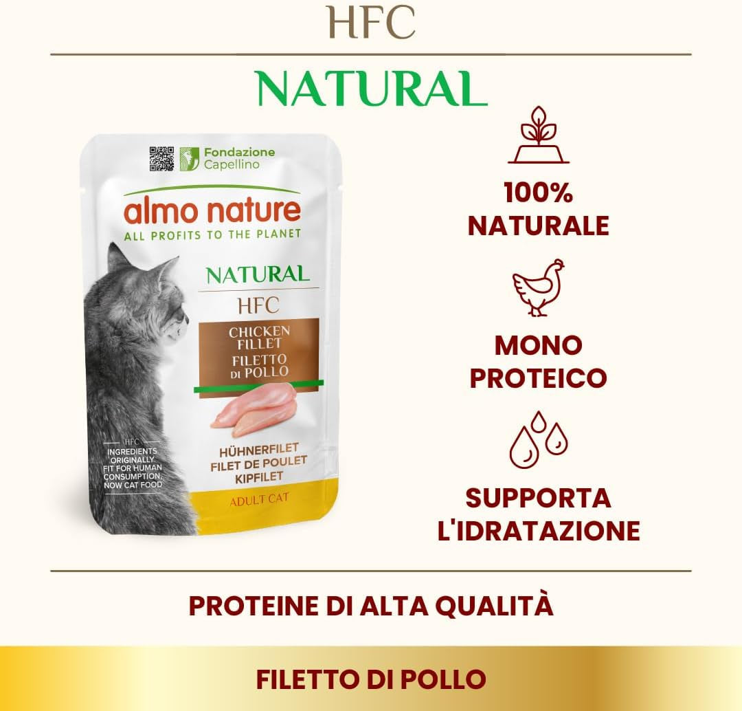 almo nature HFC Natural - Natvoer voor katten - met kip - Menselijke kwaliteit, glutenvrij, monoproteïne - 55 g, verpakking van 6