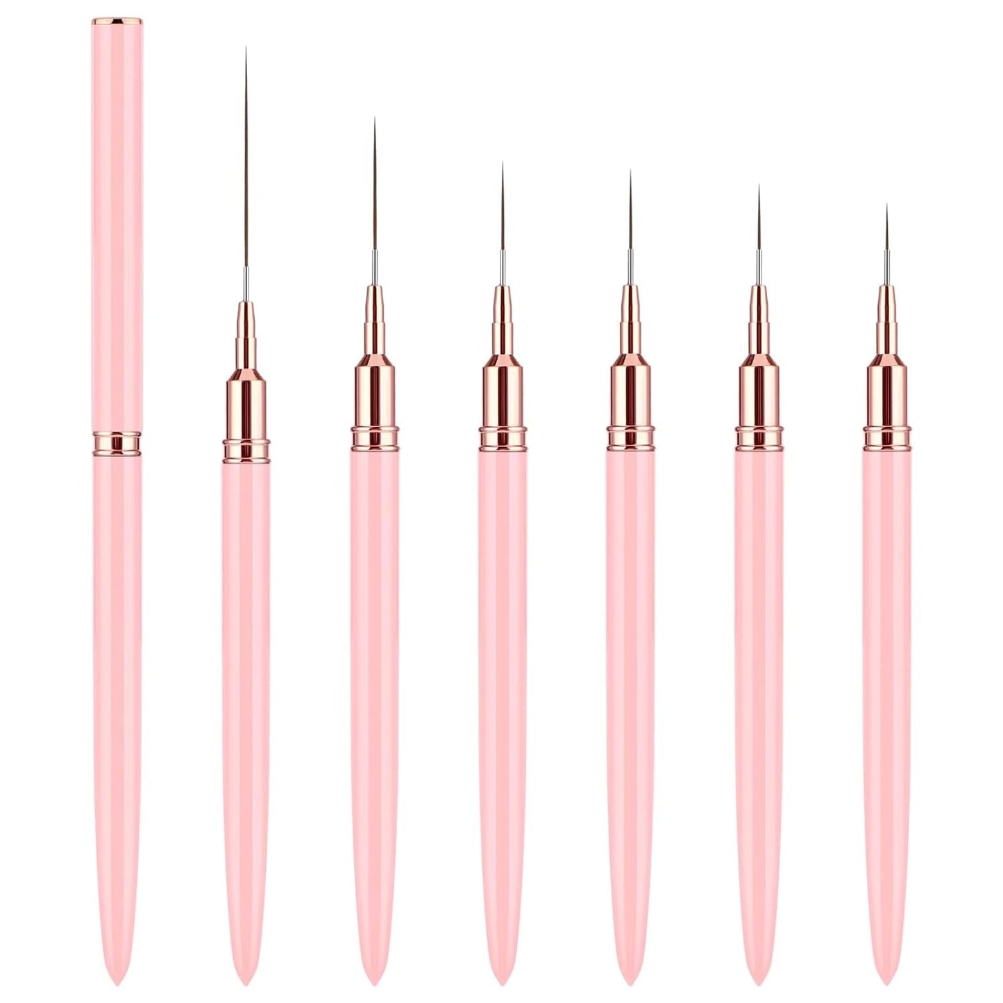6 Stück Liner Nailart Pinsel Nageldesign Pinsel Set Dünn Acryl Nagelpunkt-Zeichenwerkzeug Nägel Dünne Nagelpinsel Set Für Lange Linien, Dünne Details, Feines Zichnen 5/7/9/11/15/25 Mm（Rosa）