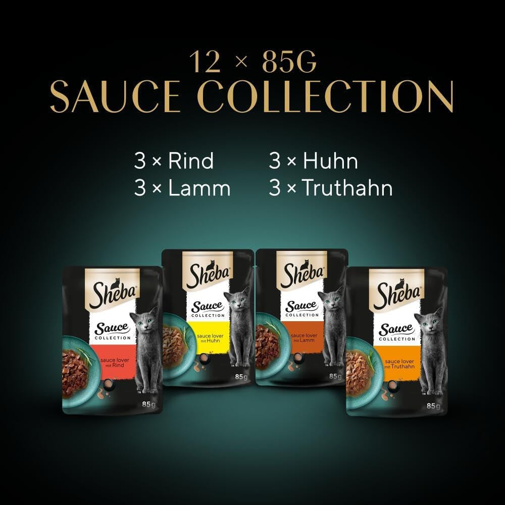 Sheba Sauce Collection Natvoer voor katten, geportioneerde zakjes, zout multipack, 4x12x85g