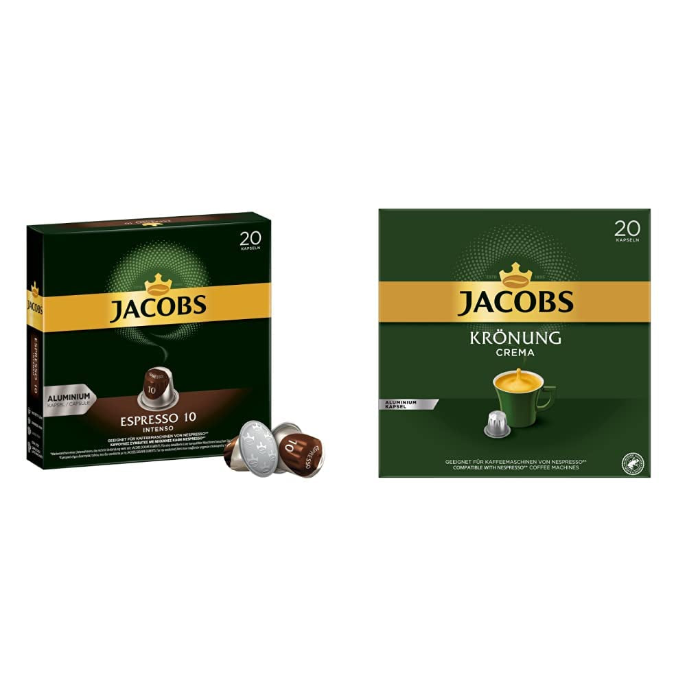 Kaffeekapseln Espresso Intenso, Intensität 10 van 12, 10 x 20 Getränke & Kaffeekapseln Krönung Crema, 200 Nespresso compatibele Kapseln, 10er Pack, 10 x 20 Getränke, 1040 g