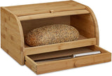Relaxdays Broodmand op wielen met lade, bamboe, HxBxD: 21 x 40,5 x 28 cm, snijplank hout, naturel & bamboe ca. 3 x 37 x 21,5 cm Snijplank met kruimellade voor eenvoudige reiniging naturel Voedselbewaardozen Naty Shop
