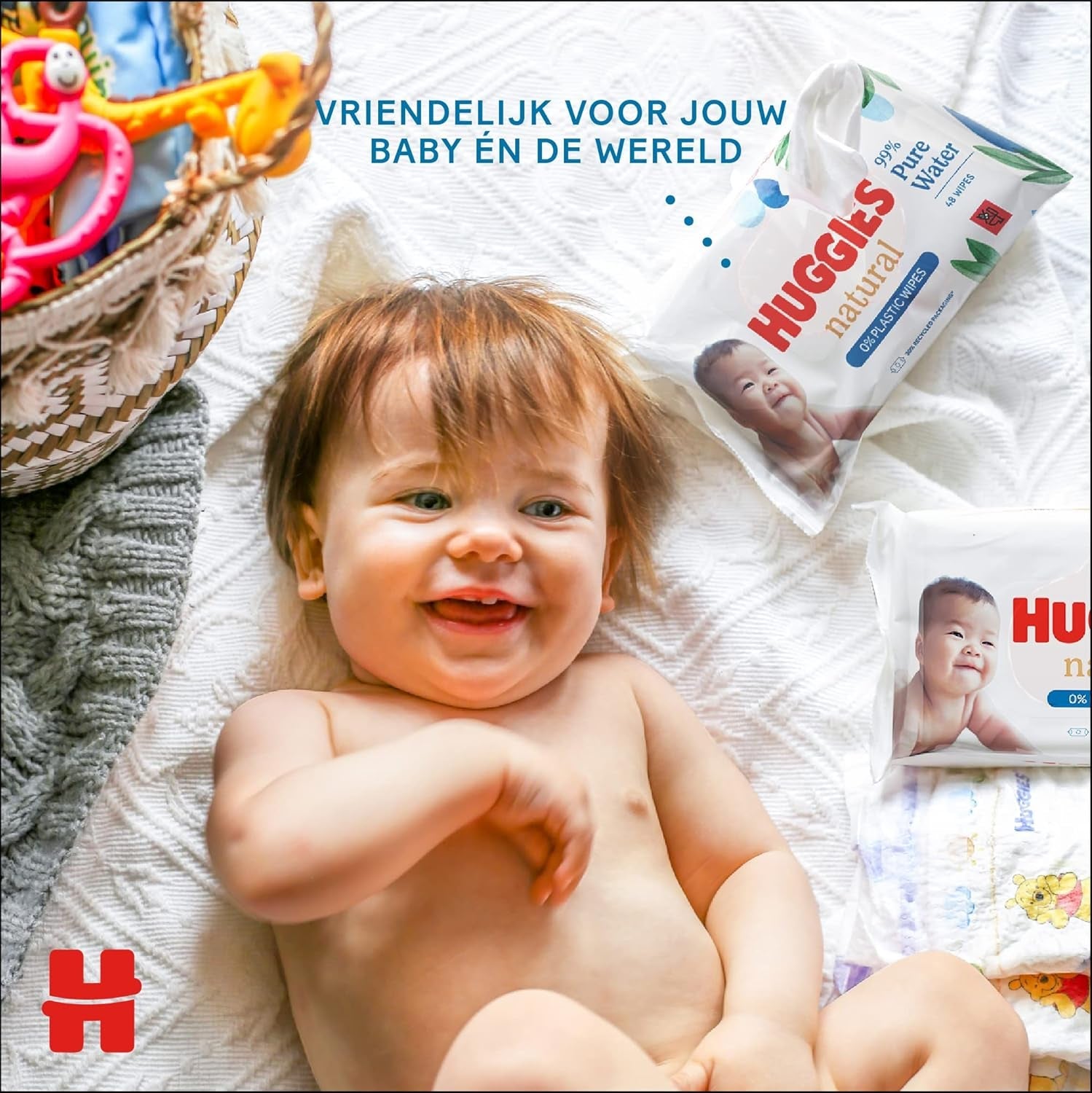 Huggies natuurlijk biologisch afbreekbare vochtige doekjes voor gevoelige baby's, 8 x 48 doekjes, bulkverpakking
