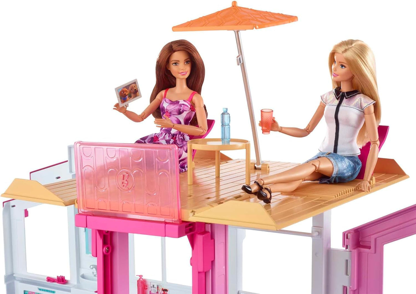 Barbie House Dream Villa 3 verdiepingen tellend herenhuis met 5 kamers inclusief accessoires zoals meubels, opvouwbaar en opbergruimte, speelgoed vanaf 3 jaar oud, DLY32 Naty Shop poppenhuizen