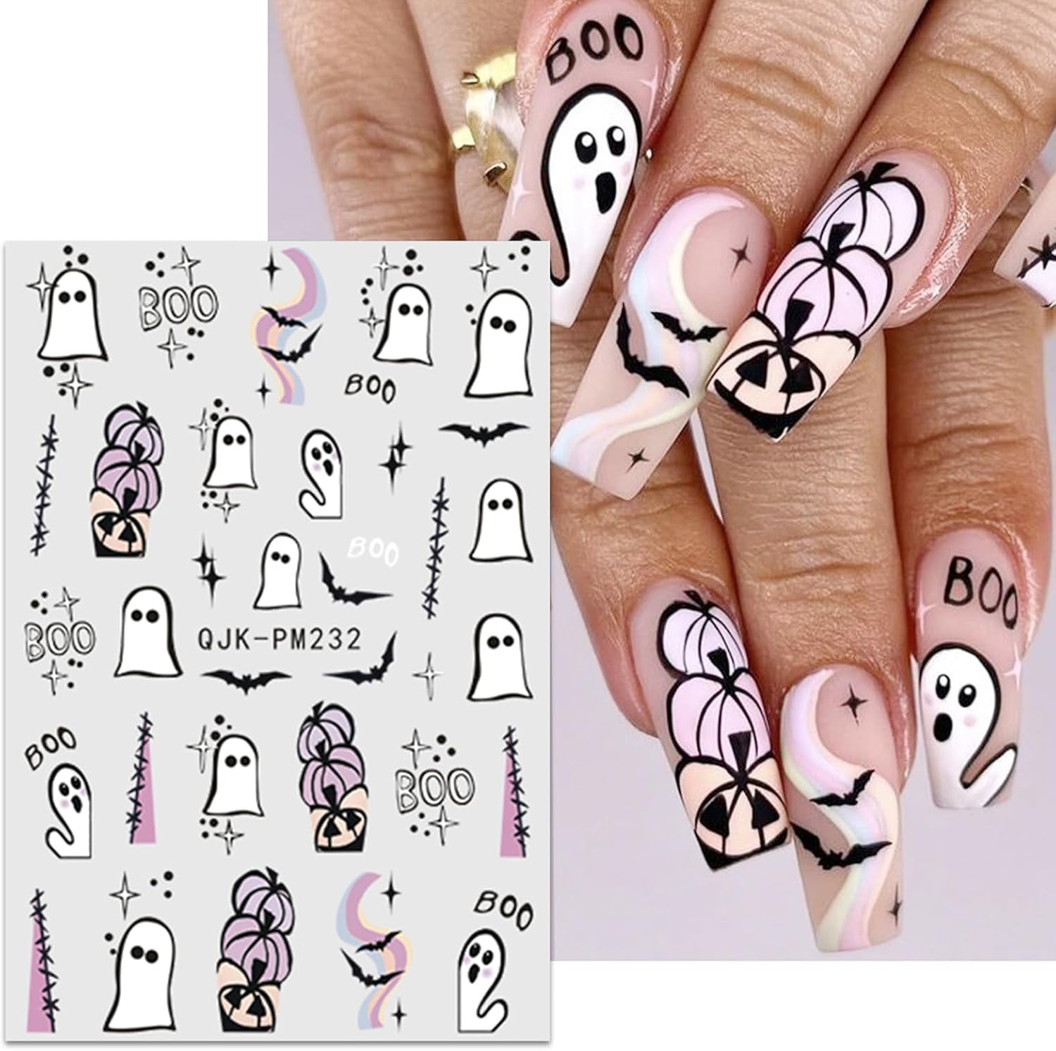 JMEOWIO Nagelsticker Halloween 9 Blatt Nail Art Sticker Selbstklebend Nagelaufkleber Süßes Gespens Kürbis Decoratie Nageldesign Zubehör