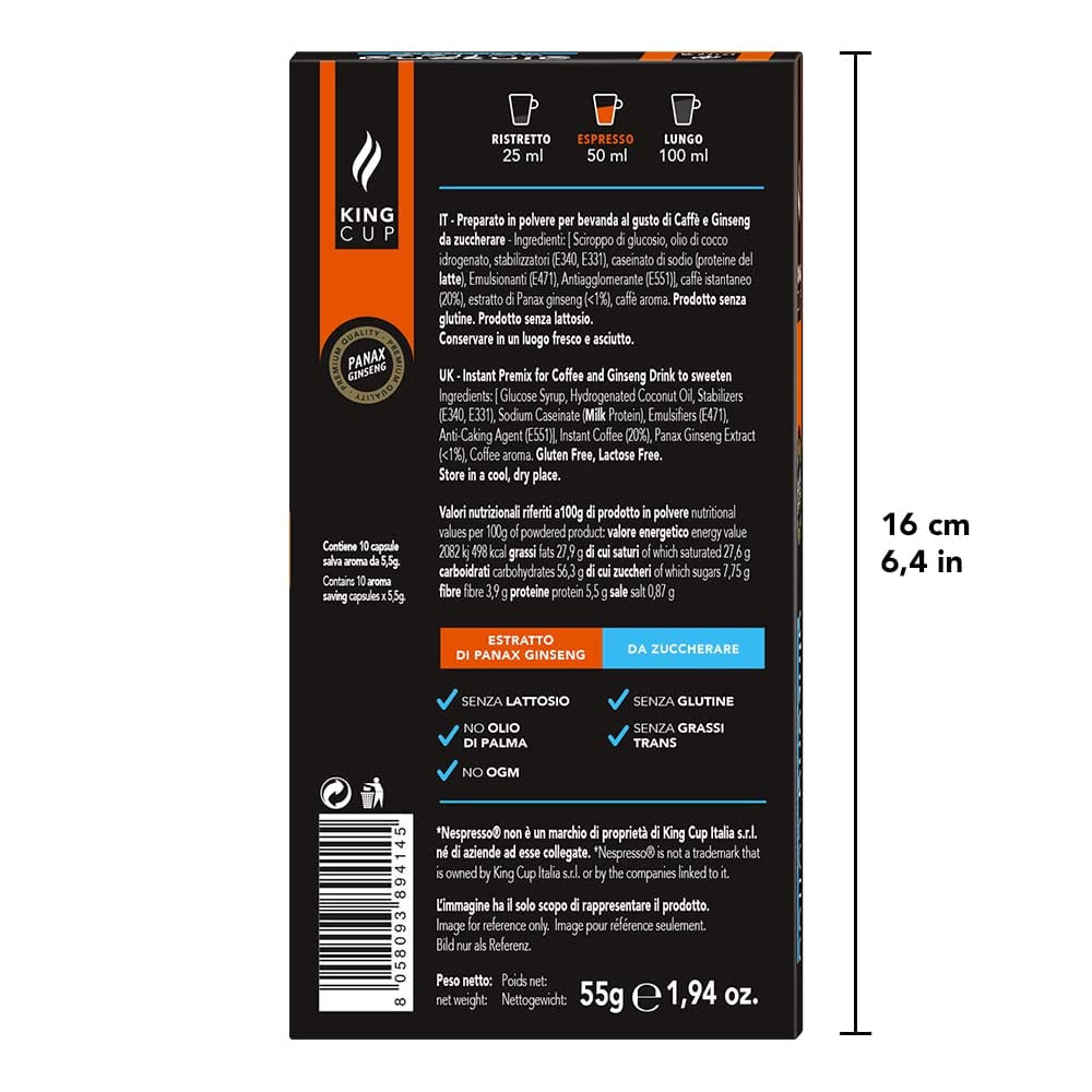 - 5 Packungen met 10 Zuckerfreier Ginseng-capsules, 50 capsules 100% compatibel met het Nespresso-systeem van Ginseng Drink, glutenvrij en lactosevrij