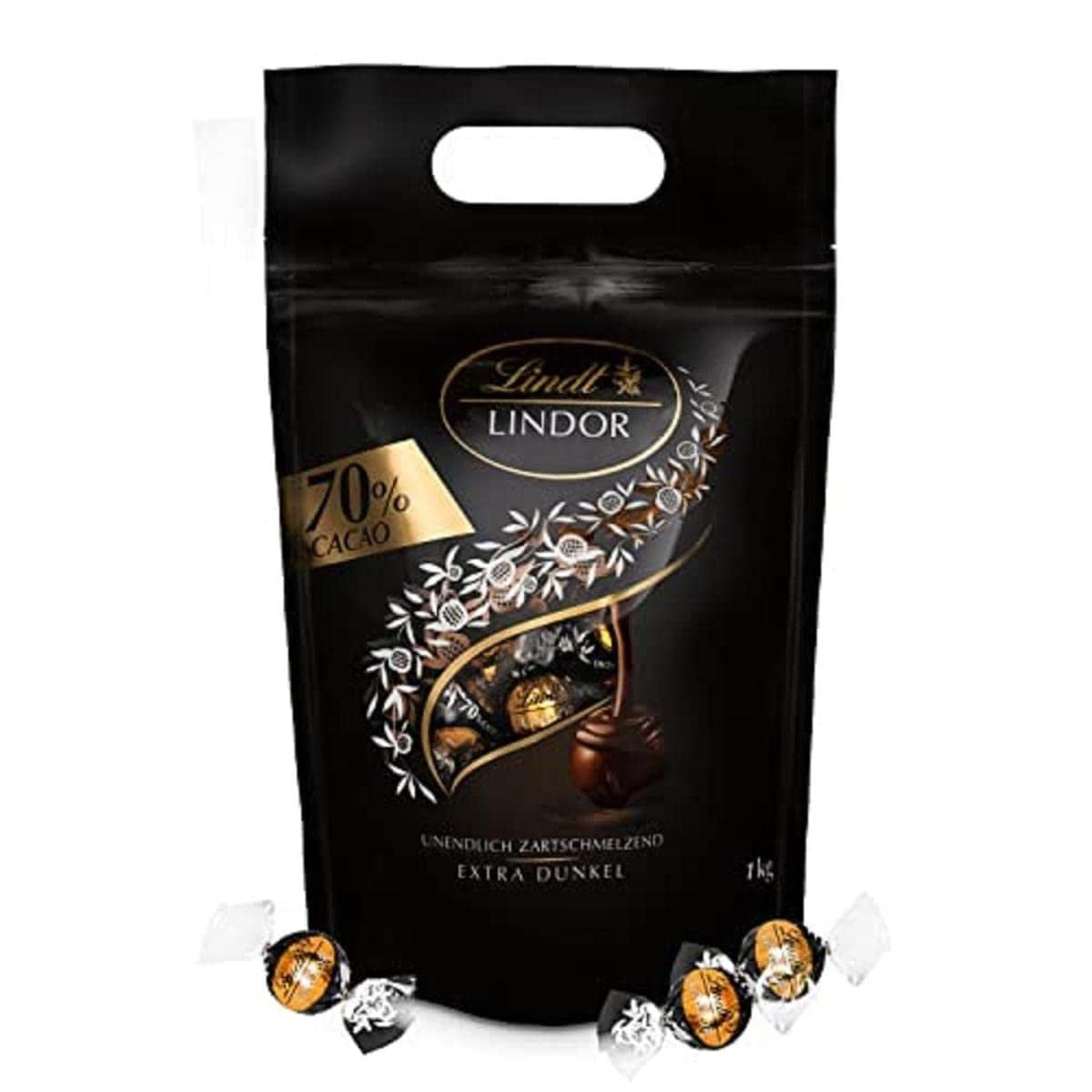 Lindt LINDOR Extra pure chocoladeballetjes en LINDOR Aardbeiencreme chocoladeballetjes | Hersluitbare zak van 1 kg | ca. 80 witte chocoladebolletjes met aardbeiencrème