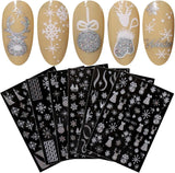 JMEOWIO Nagelsticker Weihnachten Gold Glitter Silber 8 Blatt Nail Art Sticker Selbstklebend Nagelaufkleber Schneeflocke Winterurlaub Decoratie Nageldesign Zubehör