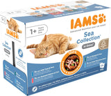 IAMS Delights Sea Collection Katzenfutter Nass - Multipack met vissortering (Lachs, Thunfisch, Makreel, Seefisch) in saus, Nassfutter für Katzen vanaf 1 jaar, 12 x 85 g