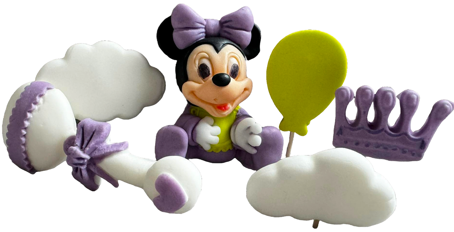 Set van 6 eetbare suikerdecoraties, Minnie Mouse Sugar Paste Decorations Naty Shop