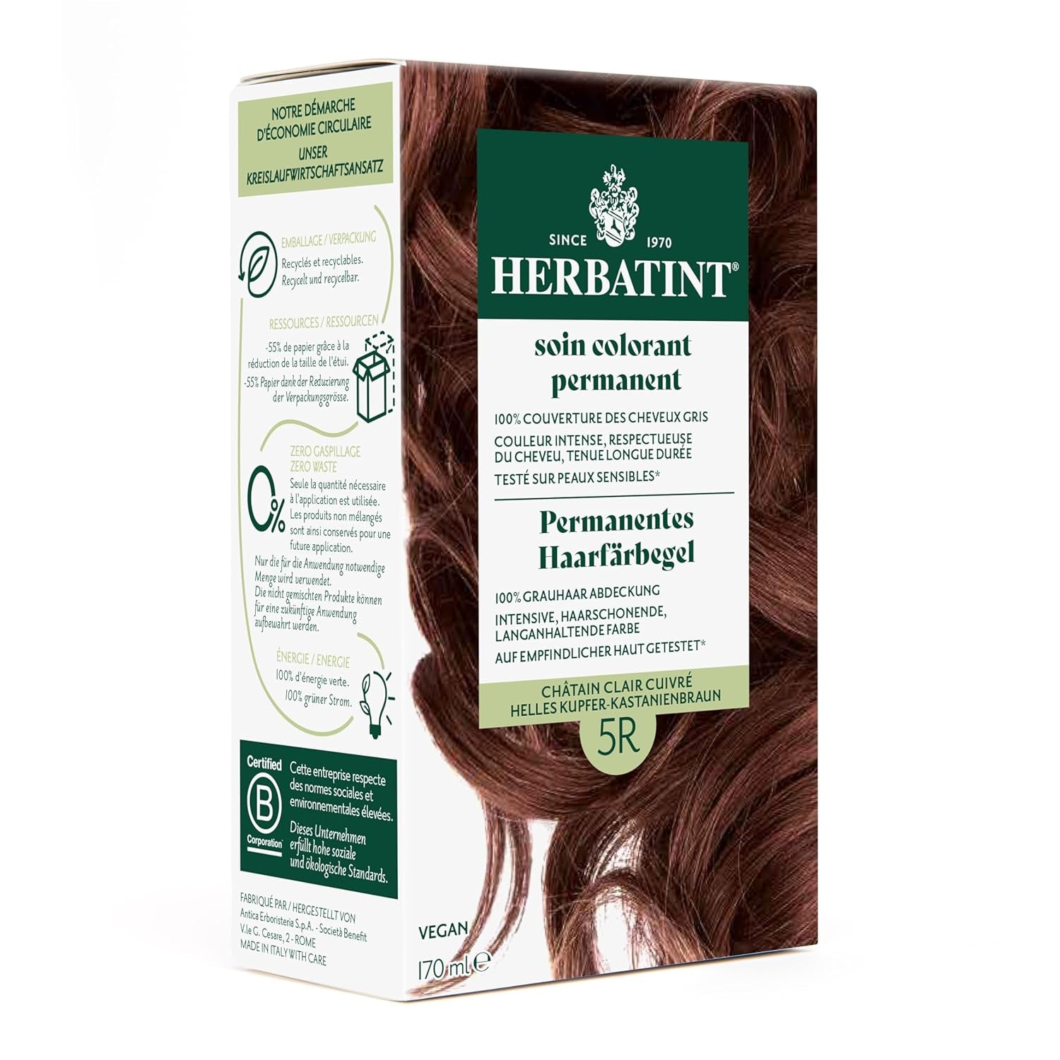 Permanente haarverfgel 6N Donkerblond - 170 ml I Ammoniakvrij, 100% dekking van grijs haar I Getest op een gevoelige huid, met 8 plantenextracten Naty Shop Haarverf 5R Lichtkoper - Kastanjebruin