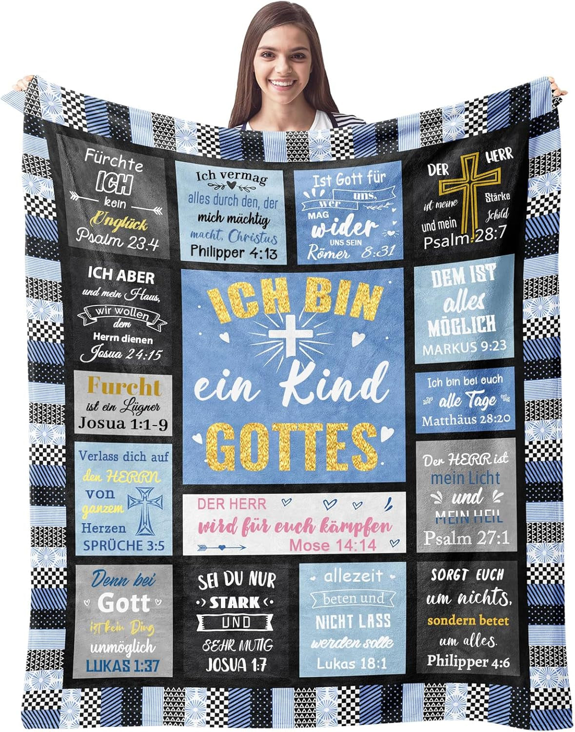ZQYMM Christelijke cadeaus voor dames Heren, Doop-/bevestigingscadeaus voor meisjes/jongens, Inspirerend/religieus, Katholieke spirituele cadeaus, Verjaardagscadeaus voor christenen ZQYMM Bedden en hoezen Blauw 150*200cm