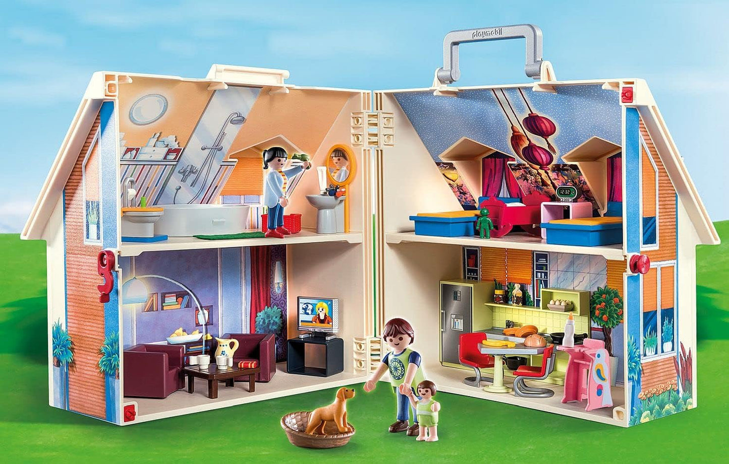 Poppenhuis 70985 Opvouwbaar poppenhuis met handvat, speelgoed voor kinderen vanaf 4 jaar en poppenhuis 70209 Tienerkamer met meisjesfiguur en accessoires, 4+