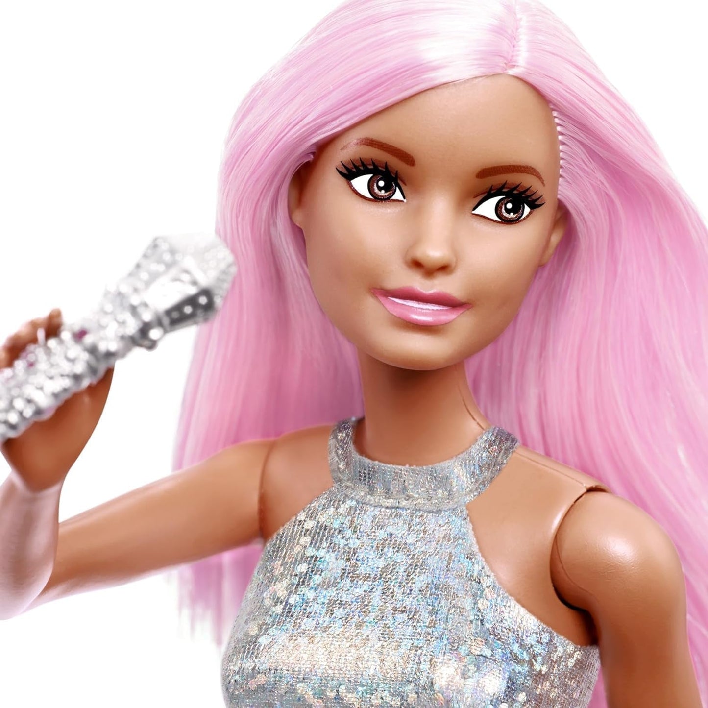 Barbie popster pop gekleed in sprankelende rok met microfoon en roze haar Cadeau voor kinderen van 3-7 jaar JCW42 Dazzling Dolls Naty Shop