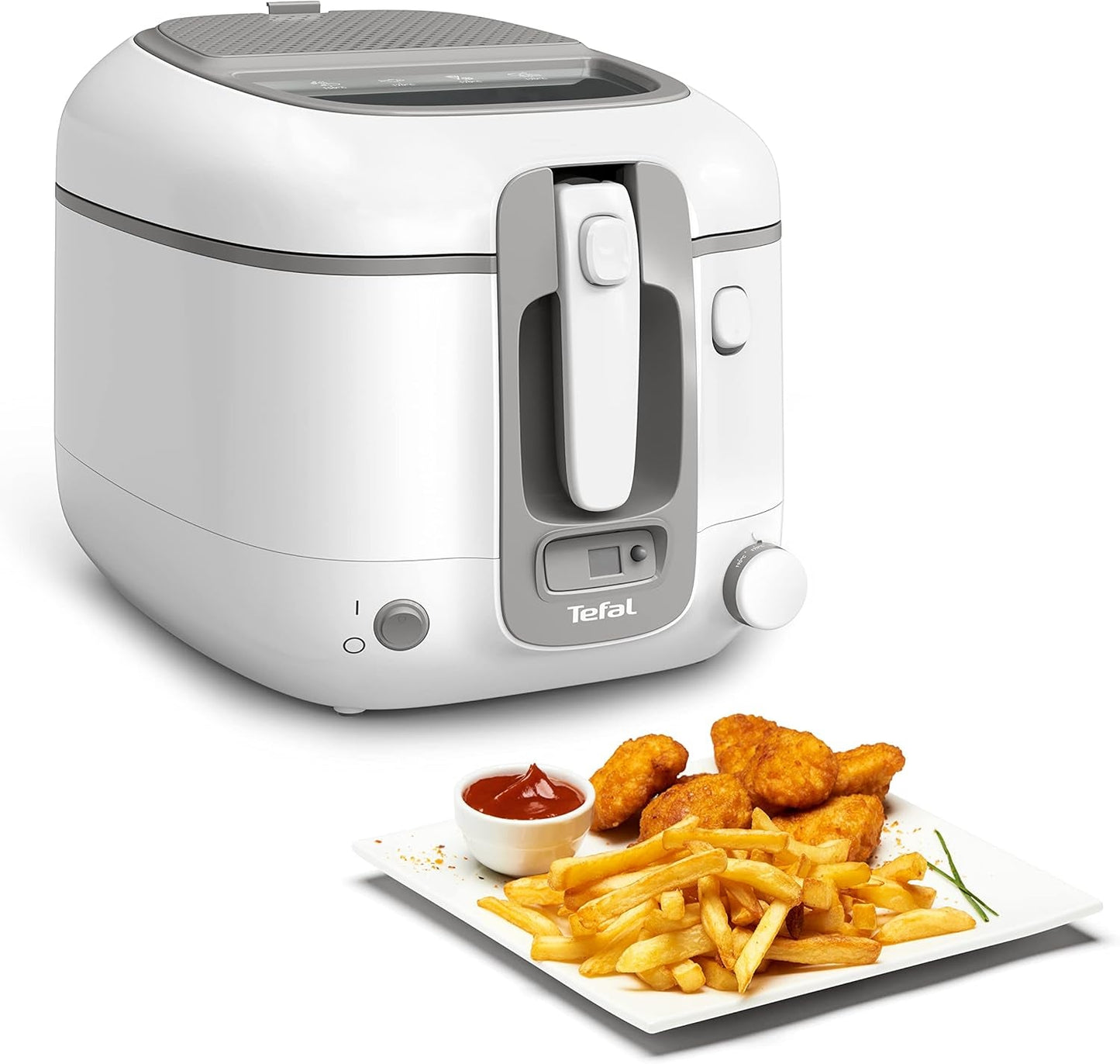 Tefal Super Uno Access Friteuse, Inhoud 2,2 L, Vaatwasmachinebestendige Onderdelen, Geurfilter Apparaten Naty Shop Super Uno Mit Timer Weiß/Grijs