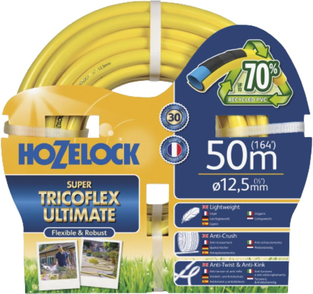 HOZELOCK Slang - Ultramax 12,5 mm x 30 m, tot 70% gerecycled PVC, robuust, weerbestendig, torsiebestendig, buig- en pletbestendig, grijs