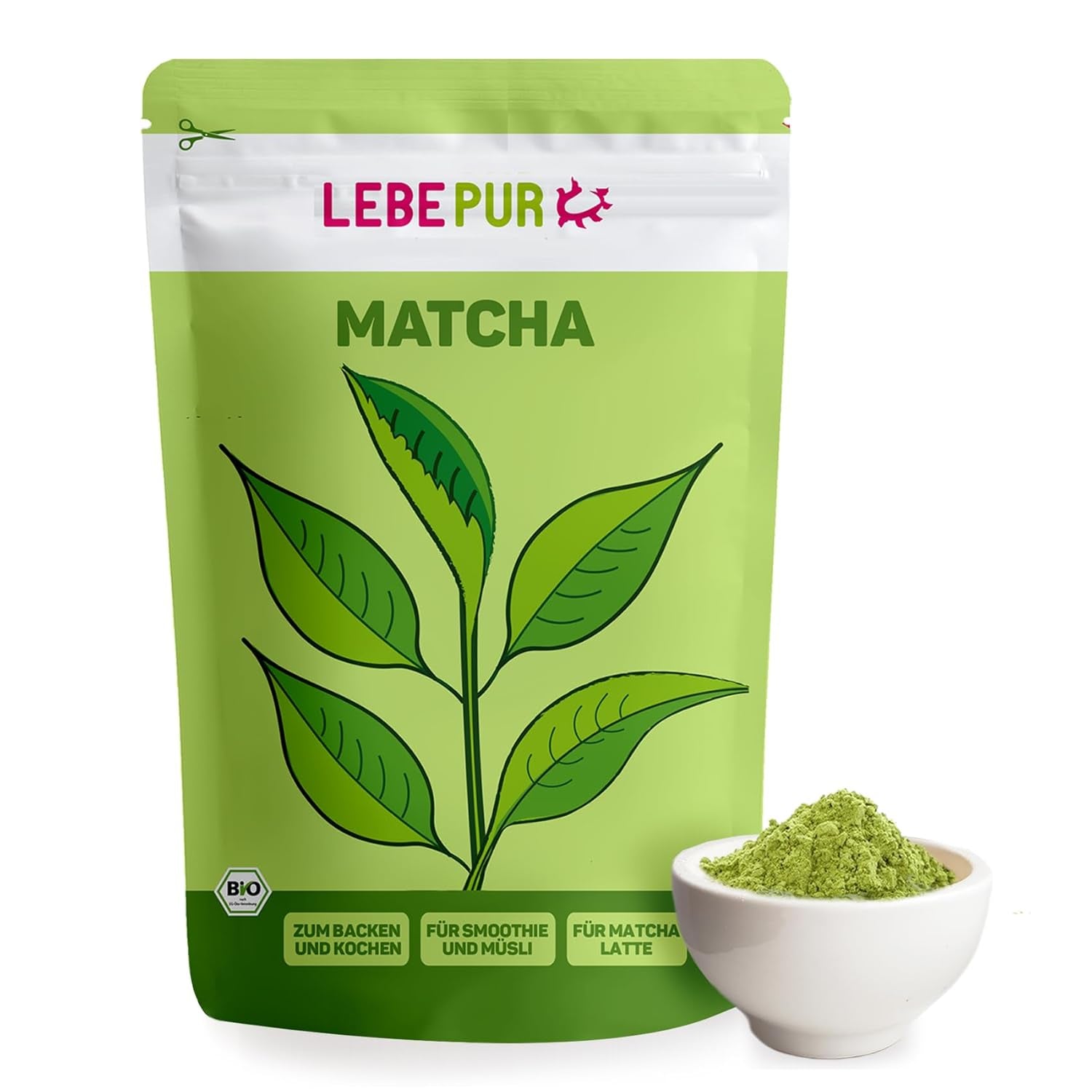 Lebepur BIO Matcha Poeder 100G - Premium Kwaliteit uit Japan Geen Additieven - 100% Pure Groene Thee Poeder voor Matcha Latte, Matcha Thee, Groene Thee, Smoothie - Japanse Groene Thee