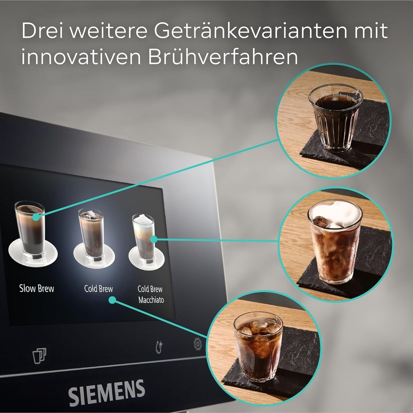 Siemens EQ700 volautomatische espressomachine, groot kleuren TFT scherm, 36 warme en koude dranken, cold brew, 2 kops functie, app bediening, automatisch reinigingssysteem, zwart RVS, TQ717D03