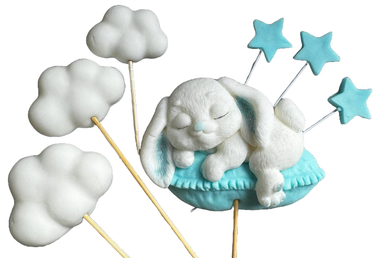 Set van 7 eetbare suikerdecoraties, Bunny Sugar Paste Decorations Naty Shop