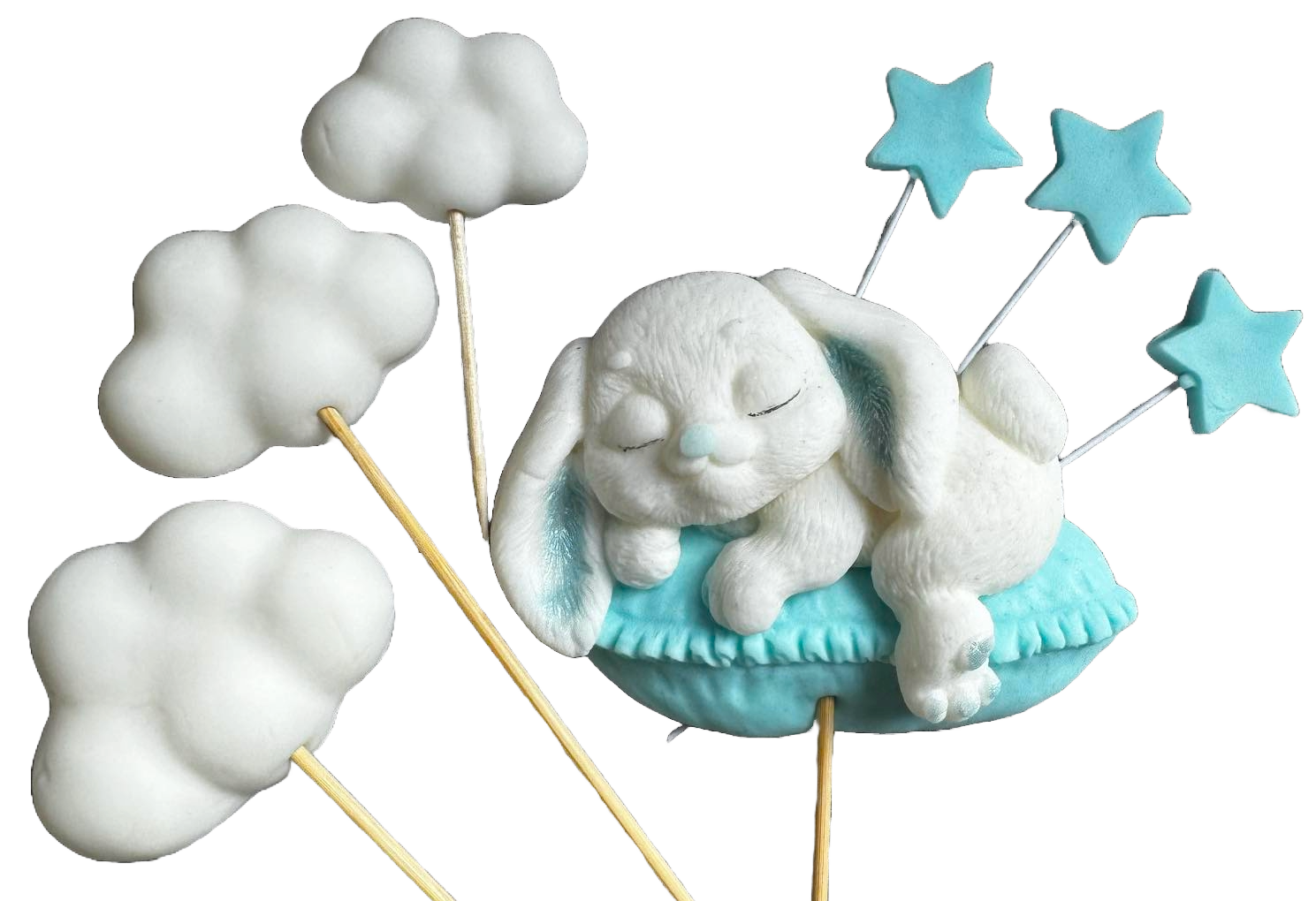 Set van 7 eetbare suikerdecoraties, Bunny Sugar Paste Decorations Naty Shop