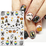 JMEOWIO Nagelsticker Halloween 9 Blatt Nail Art Sticker Selbstklebend Nagelaufkleber Süßes Gespens Kürbis Decoratie Nageldesign Zubehör