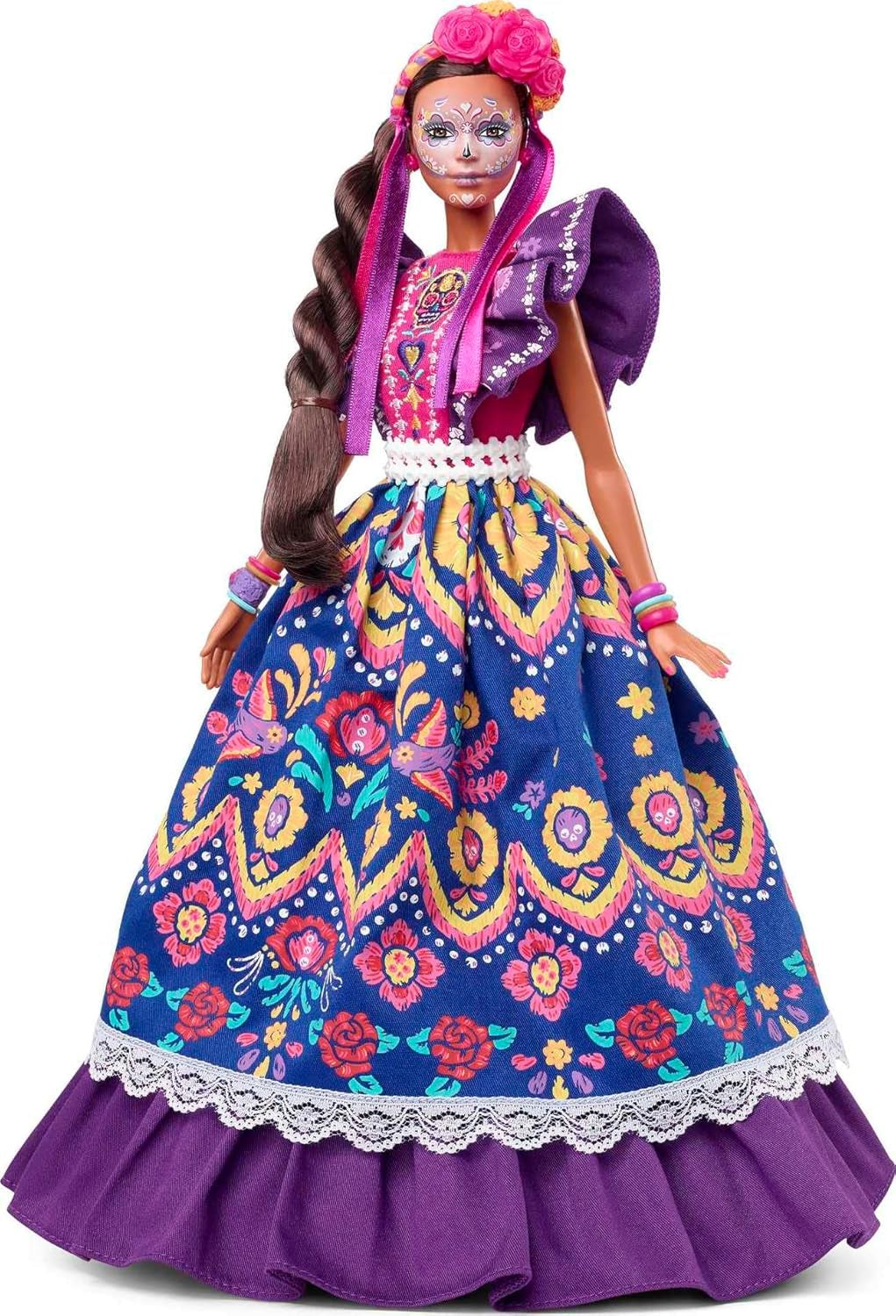 2022 Día De Muertos Barbiepop met gegolfde traditionele jurk, bloemenkrans en Calavera-gezichtsverf, cadeau voor verzamelaars