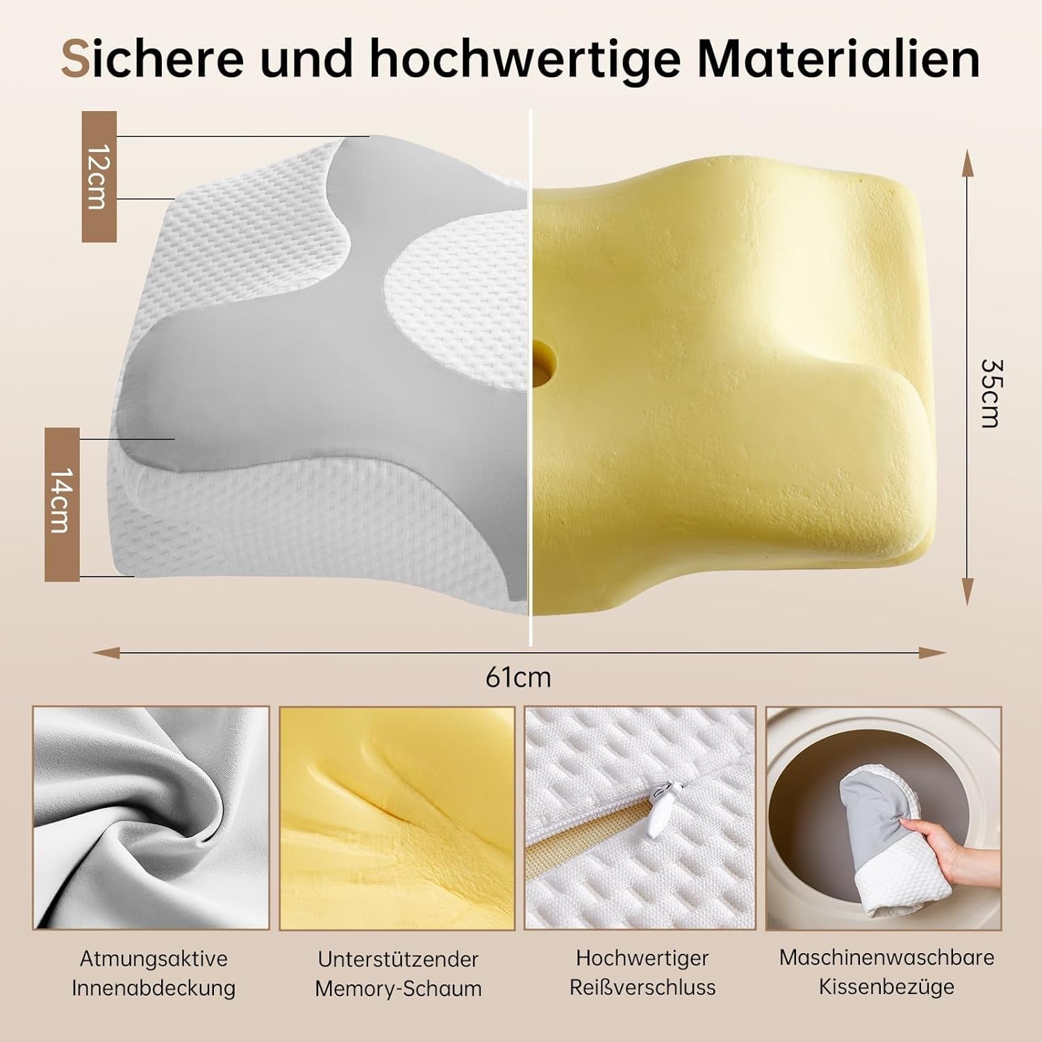 Homyrium Ergonomisch nekkussen Orthopedisch kussen Memory Foam Neksteunkussen Anti-snurkkussen Zijslaper Rugbuikkussen Grijs Cervicale orthopedische kussens Naty Shop
