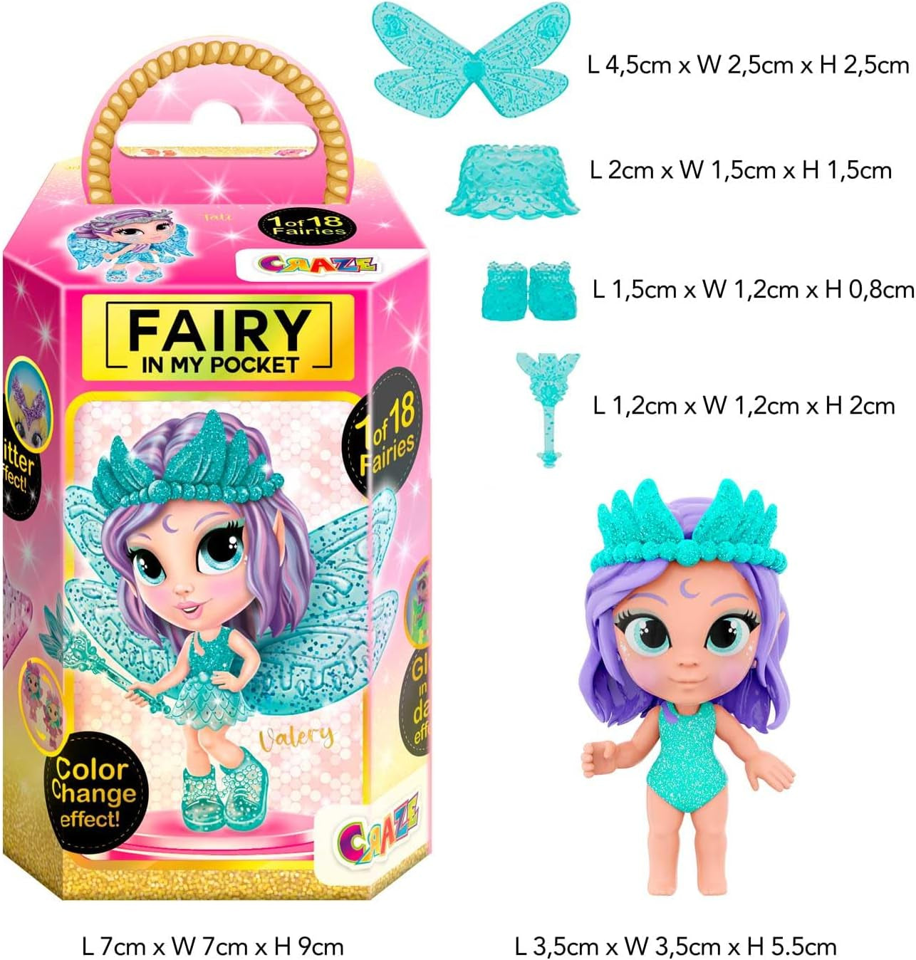 Fee van waanzin in mijn zak | Feepop met vleugels, verzamelfeeënspeeltje met speciale effecten zoals glitter, glow in the dark en kleurverandering
