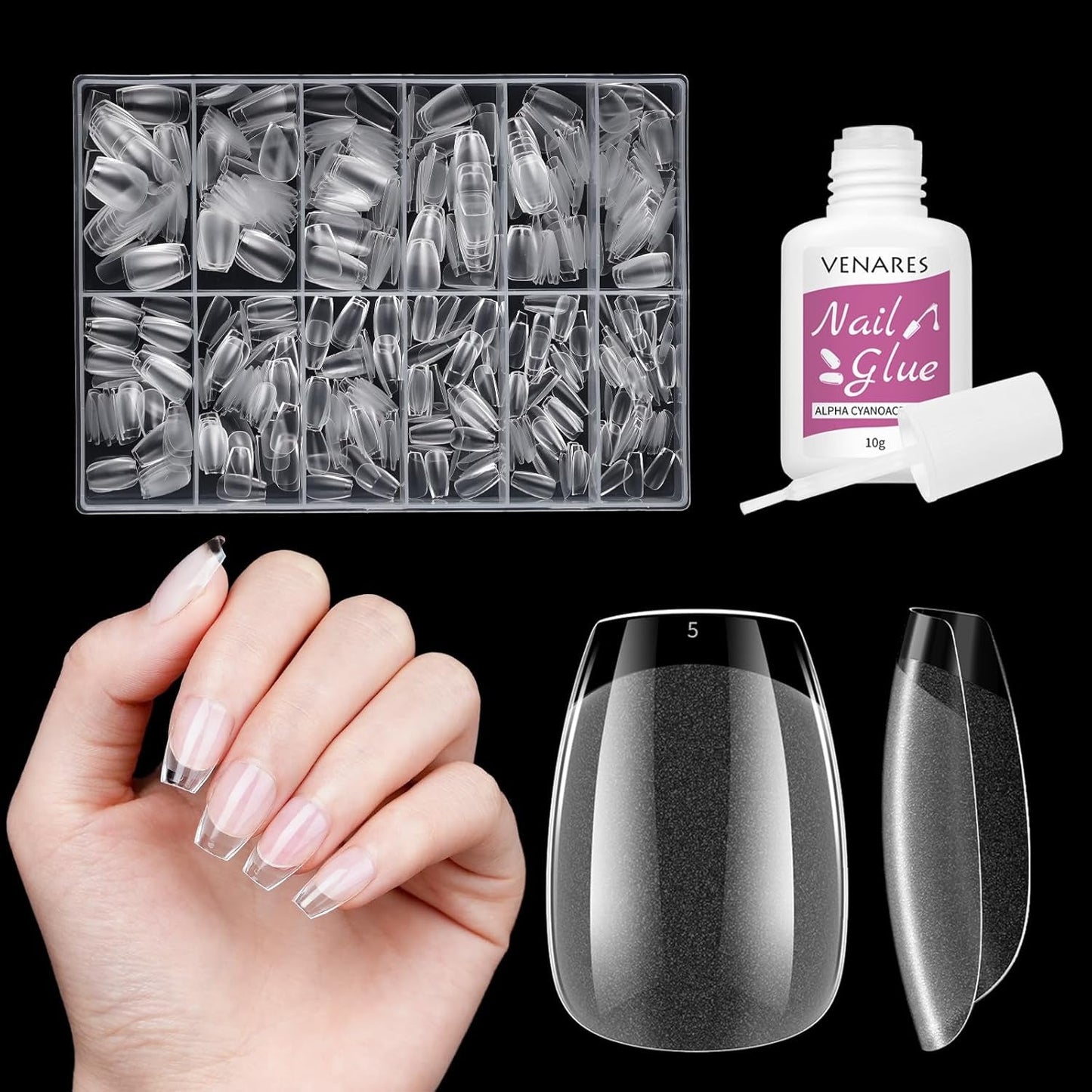 Korte Kunstnagels Ballerina 500 stuks Lijm op 12 Maten Kunstnagels Korte Zachte Gel Volledige Dekking Nageltips Voor Gelnagels Korte S