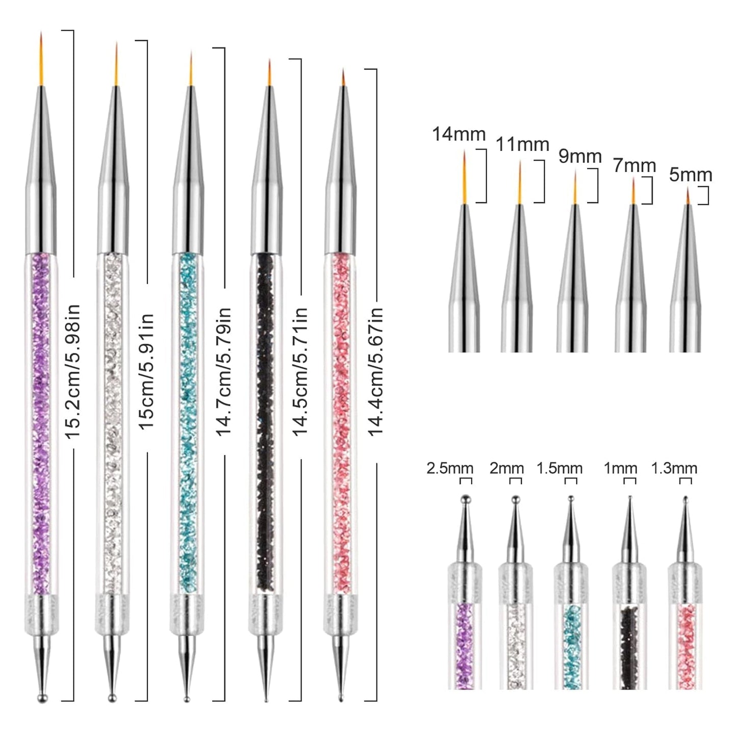 Sullarpek Nail Art Pinsel, 5 Stück Nageldesign Pinsel, Nail Art Dotting Tools, Nail Art Liner-Pinsel, Zum Herstellen Von Nagellack, Punktieren, Feinmalerei, DIY