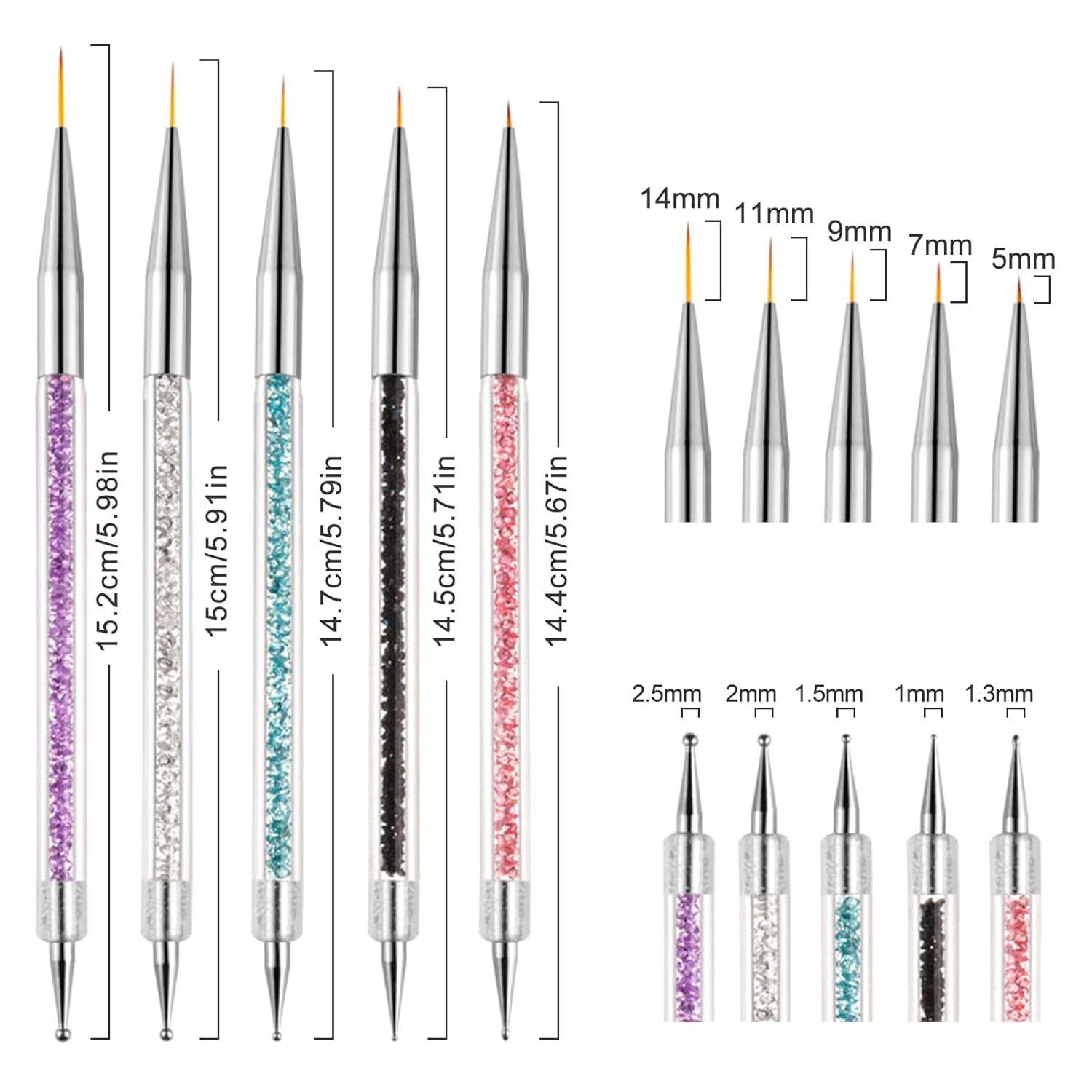 Sullarpek Nail Art Pinsel, 5 Stück Nageldesign Pinsel, Nail Art Dotting Tools, Nail Art Liner-Pinsel, Zum Herstellen Von Nagellack, Punktieren, Feinmalerei, DIY