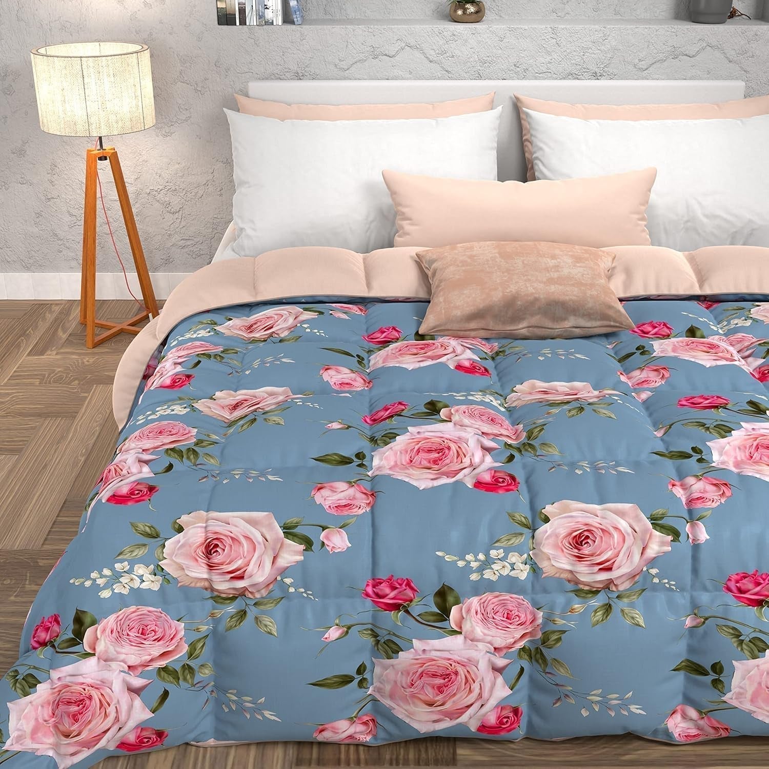 PETTI Artigiani Italiani - Winterquilt, Winterquilt, Eenvoudige quilt, Dubbelzijdig, Monocolor en digitaal printen, 100% hypoallergene microvezel, Made in Italy Quilts en quilts Naty Shop Flowers 20 Lichtblauw Eenpersoonsbed