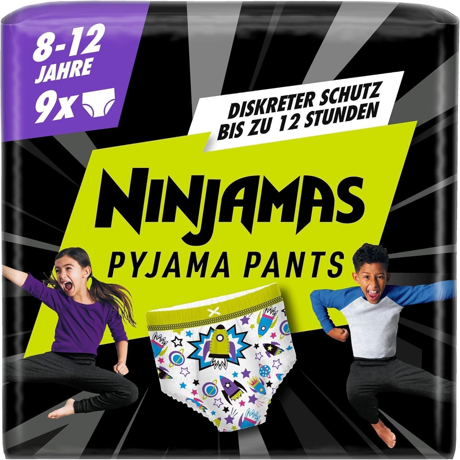 Ruimteschip pyjamabroek, 9 absorberende nachtbroeken, 8 jaar, 27kg-43kg, lekbescherming de hele nacht