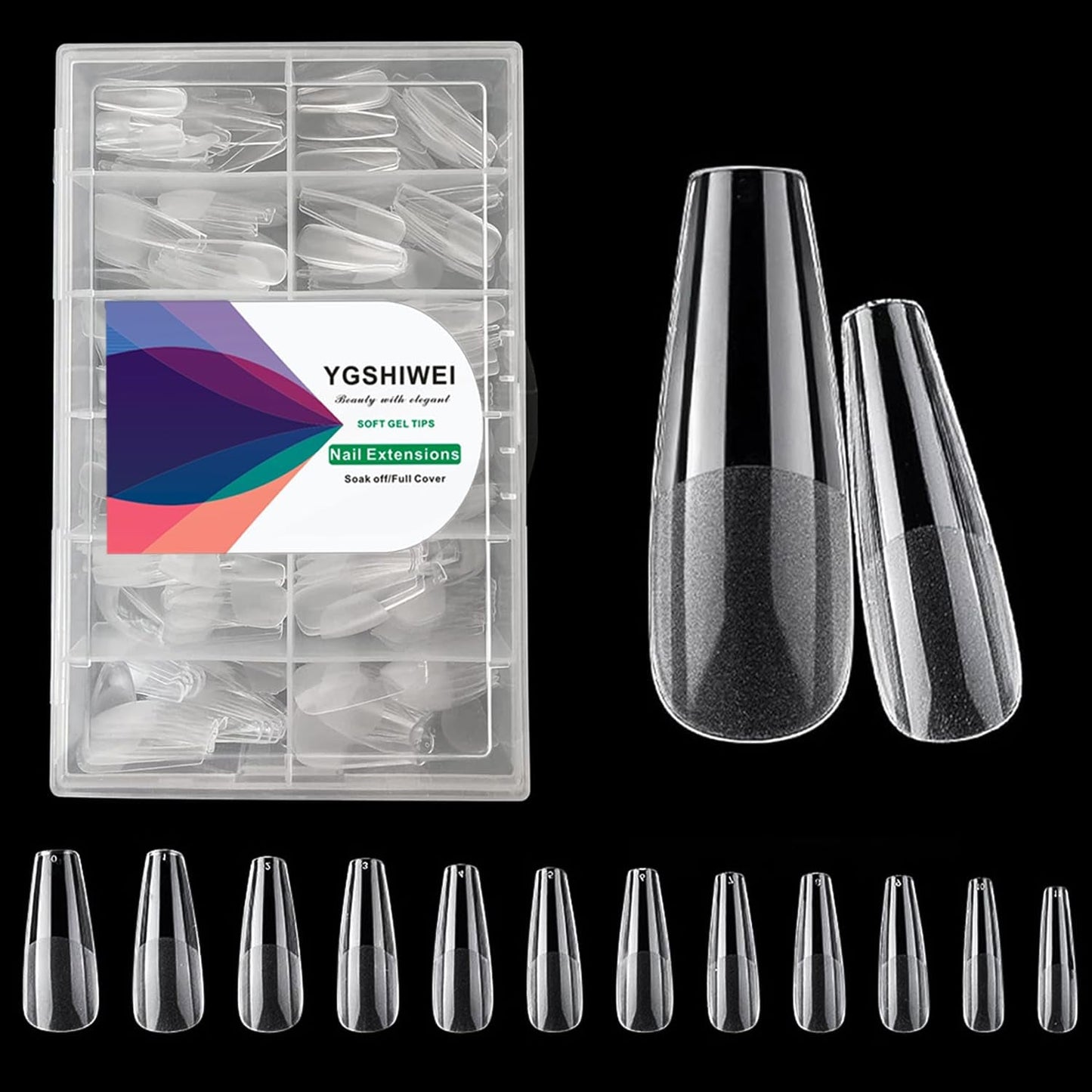Volledige dekking kunstnagels 504-pack 12 maten kunstnagels met nagellijm Acryl kunstnagels met opbergdoos voor nagelstudio's en doe-het-zelf nagelkunst voor thuis (vierkant)
