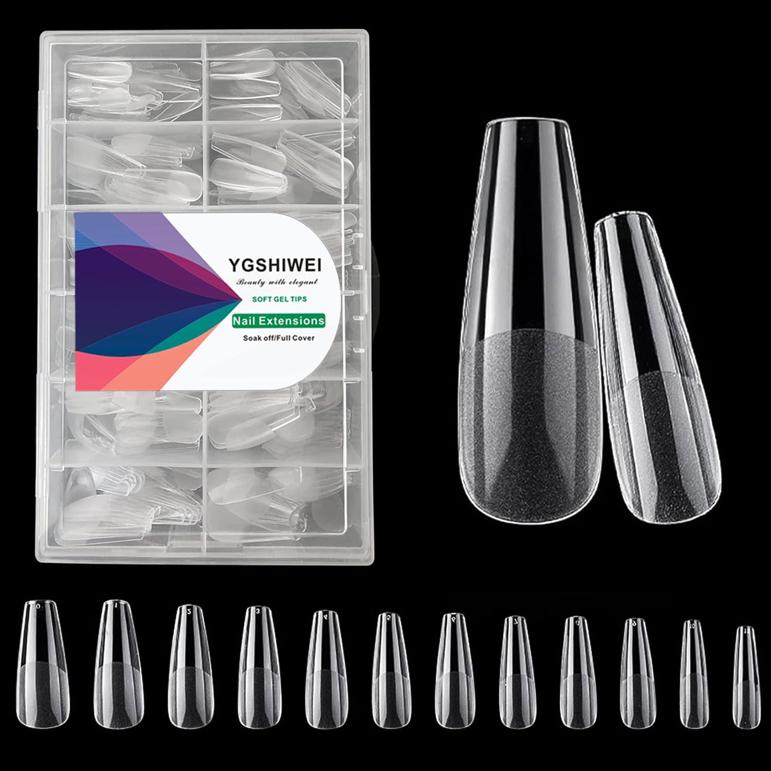 Volledige dekking kunstnagels 504-pack 12 maten kunstnagels met nagellijm Acryl kunstnagels met opbergdoos voor nagelstudio's en doe-het-zelf nagelkunst voor thuis (vierkant)