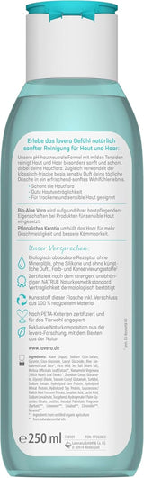 Lavera Care Basis Sensitiv 2 in 1, Shampoo en douchegel met biologische aloë vera en plantaardige keratine, 250 ml Douche en bad Naty Shop