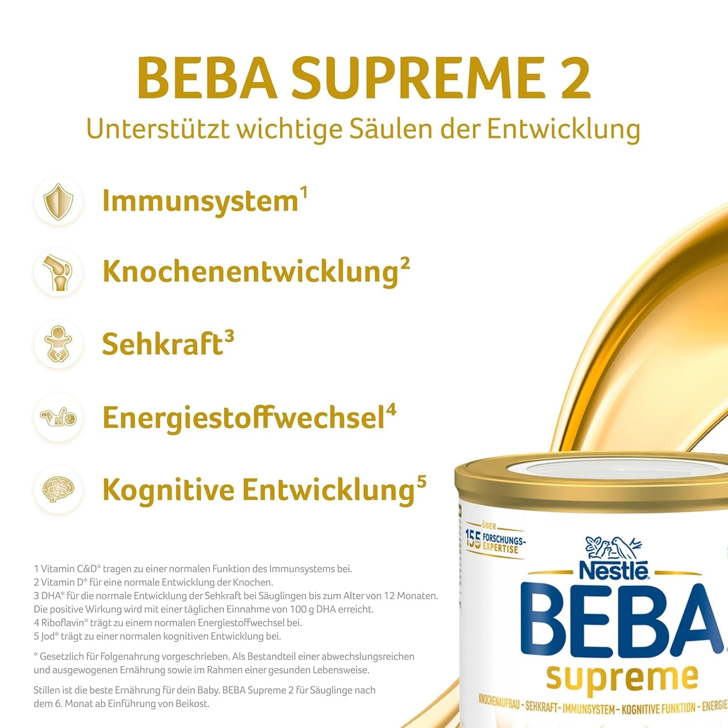 BEBA SUPREME 2 Opvolgmelk na 6 maanden, alleen lactose, palmolievrij, verpakking van 6 (6 x 800g) Naty Shop