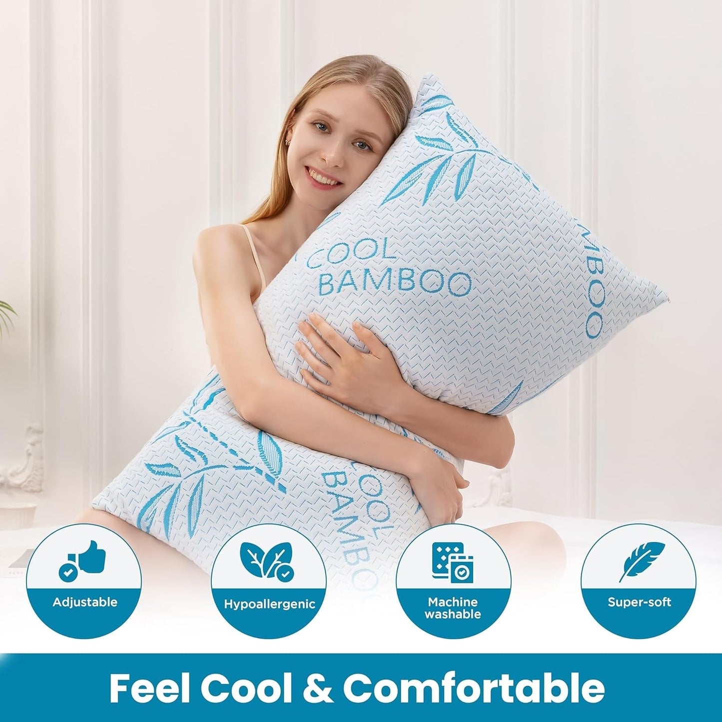 Comfysleep Kingsize Bamboe Viscose Kussen Verkoelend Versnipperd Traagschuim Verstelbare Bamboe Viscose Afneembare/Wasbare Hoes 2 stuks Naty Shop Standaard Kussens