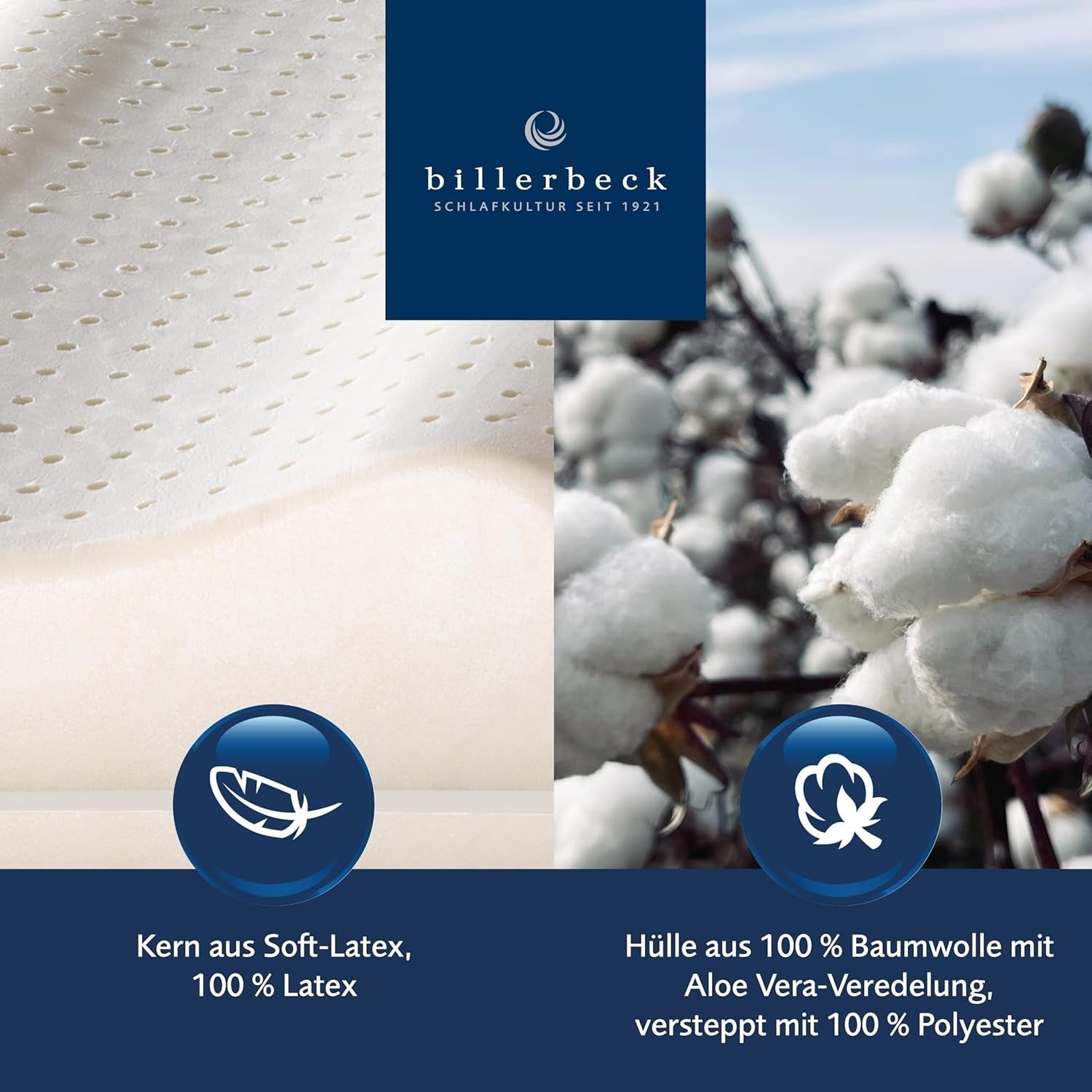 Billerbeck Pillow S20 Latex - Nekkussen in 40 X 80 Cm - Neksteunkussen met zachte latexkern, wit Naty Shop standaard kussens